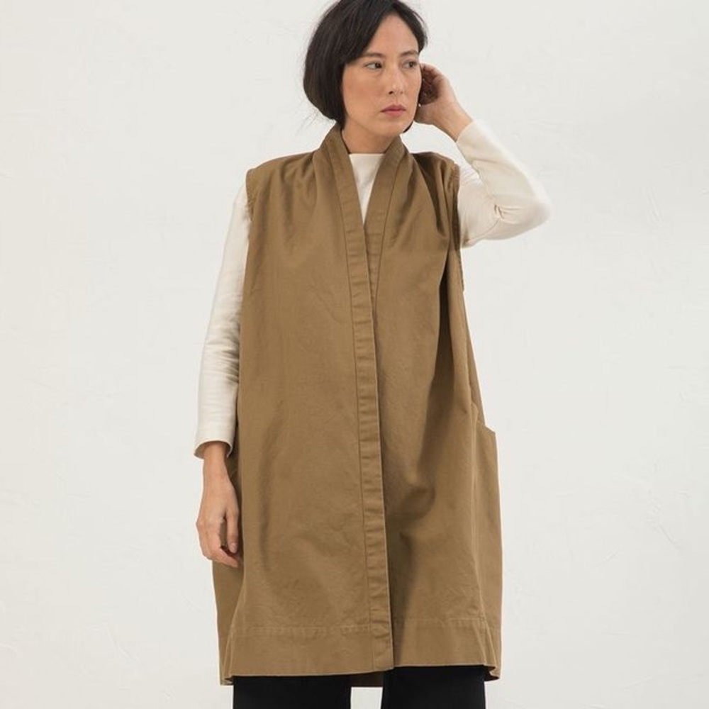 Elizabeth Suzann Clyde Vest Cotton Canvas Khaki S NEW